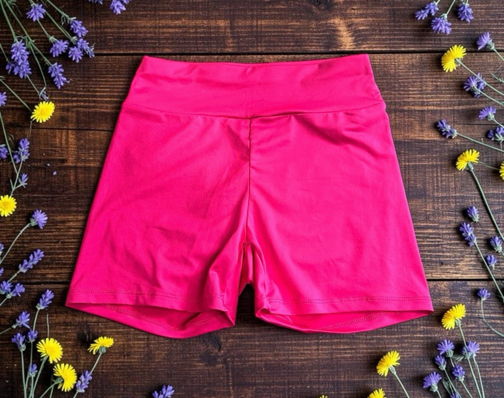 Shein Hot Pink Shorts Sz Small Ruched Back Pockets Mid-Rise Stretch Bike Short